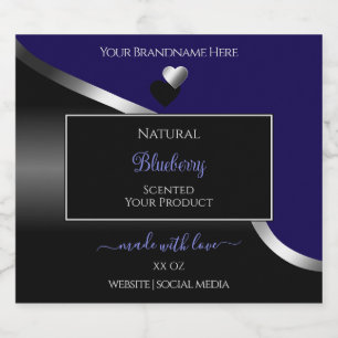 Dark Blue Black Wavy Silver Hearts Product Labels