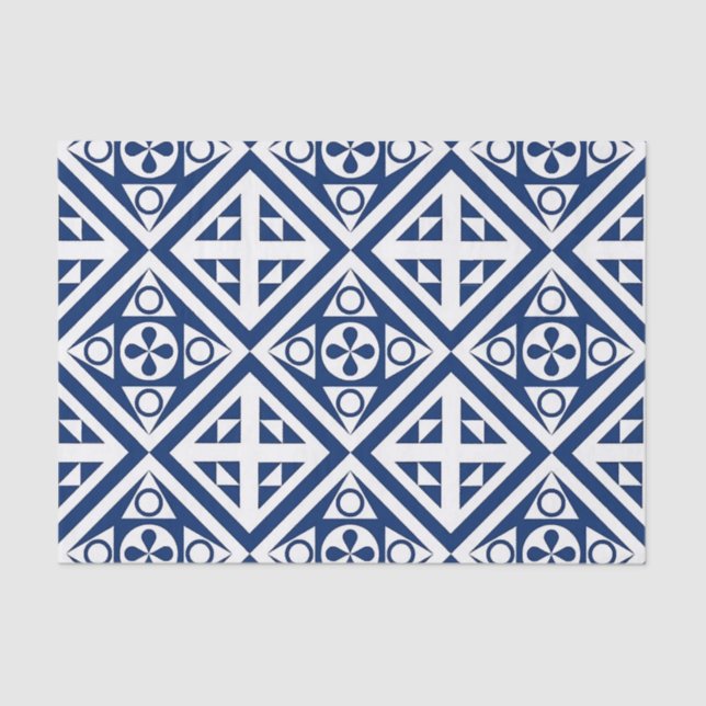 Dark Blue Block Geometric Pattern  Tissue Paper (Front)