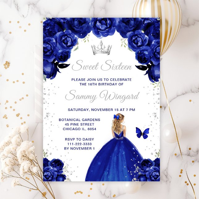 Dark Blue Blonde Hair Princess Sweet Sixteen Invitation (Creator Uploaded)