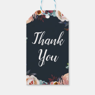 Dark Blue & Blush Pink Watercolor Floral Wedding  Gift Tags