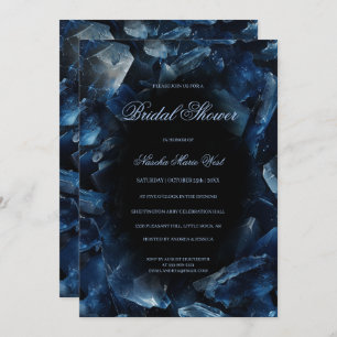 Dark Blue Boho Witch Crystals Black Bridal Shower Invitation