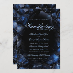 Dark Blue Boho Witch Crystals Black Handfasting Invitation