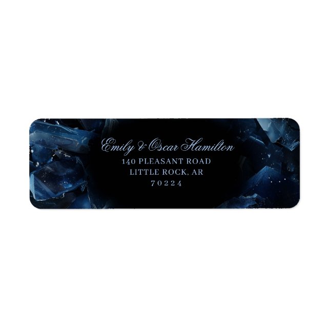 Dark Blue Boho Witch Crystals Black Return Address (Front)