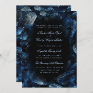 Dark Blue Boho Witch Crystals Black Wedding Invitation
