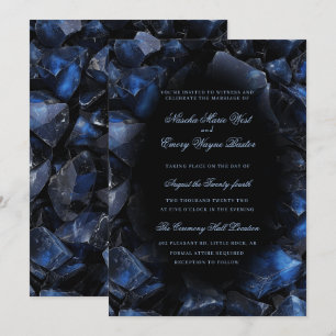 Dark Blue Boho Witch Crystals Black Wedding Invitation