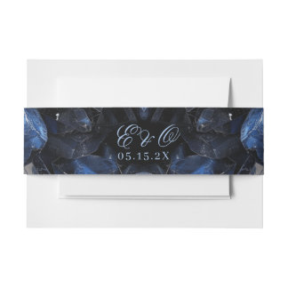 Dark Blue Boho Witch Crystals Black Wedding Invitation Belly Band