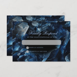 Dark Blue Boho Witch Crystals Black Wedding RSVP Card