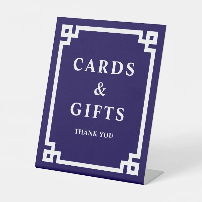 Dark Blue Bold Greek Key Border Cards & Gifts Pedestal Sign (Front)