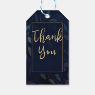 Dark Blue Botanical Leaves Modern Chic Wedding Gift Tags
