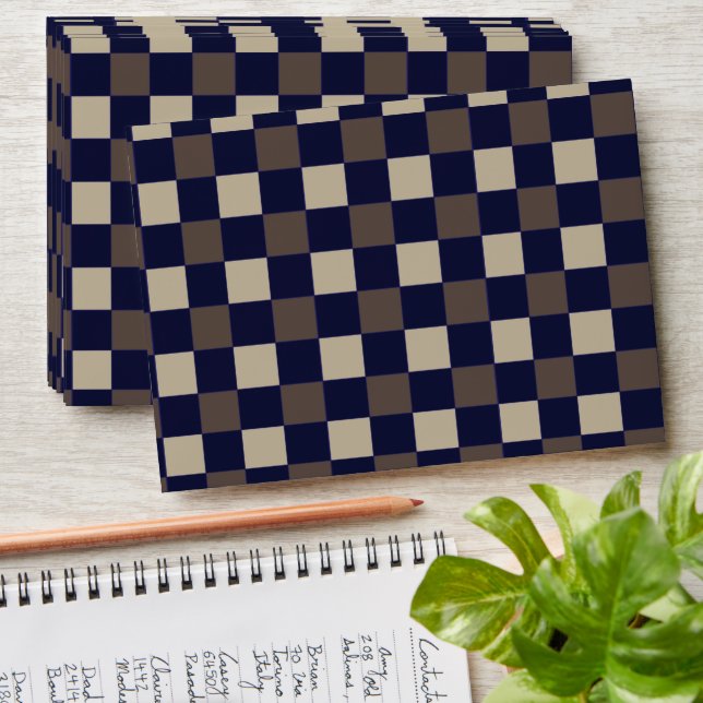 Dark Blue Brown Checks Chequerboard Pattern Envelope (Stacked)