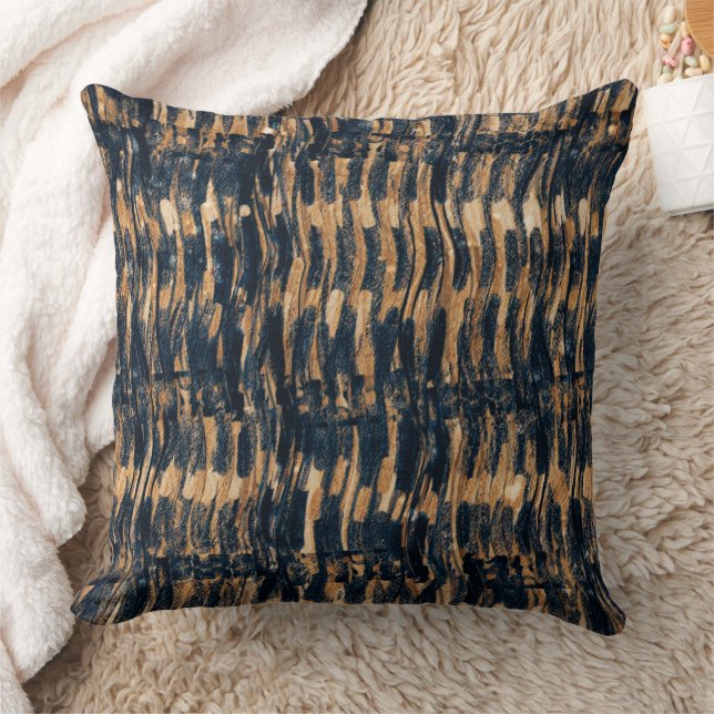 Dark Blue Brown Distressed Wavy Stripe Cushion (Blanket)