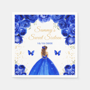 Dark Blue Brown Hair Princess Sweet Sixteen Napkin