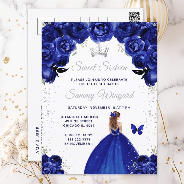 Dark Blue Brown Hair Princess Sweet Sixteen Postcard (Creator Uploaded)