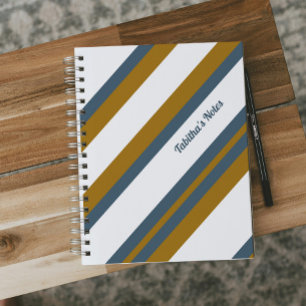 Dark blue browns diagonal geometric stripes notebook