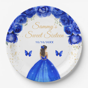 Dark Blue Brunette Hair Princess Sweet Sixteen Paper Plate