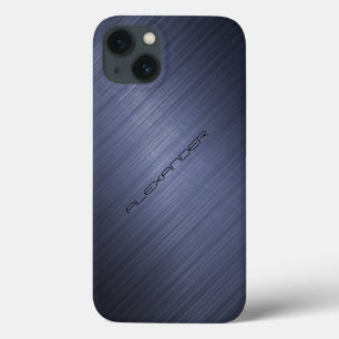 Dark Blue Brushed Aluminium Metal Look 2-Monogram iPhone 13 Case
