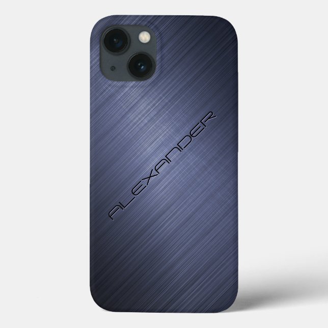 Dark Blue Brushed Aluminium Metal Look-Monogram 2 Case-Mate iPhone Case (Back)