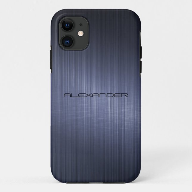 Dark Blue Brushed Aluminium Metal Look-Monogram Case-Mate iPhone Case (Back)
