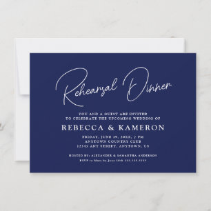 Dark Blue Budget Script Rehearsal Dinner Invitation