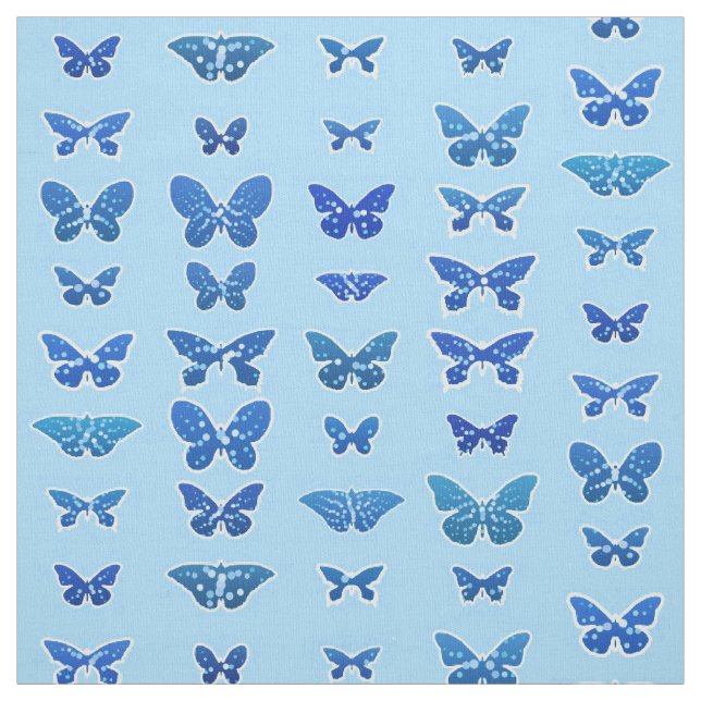 Dark blue butterflies, sky blue background fabric (Swatch)