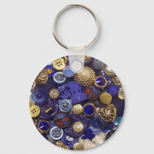 Dark Blue Button Collage Key Ring