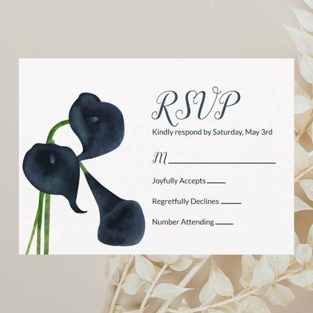 Dark Blue Calla Lilies RSVP Card (navy blue calla lilies wedding rsvp card for fall season botanical weddings)