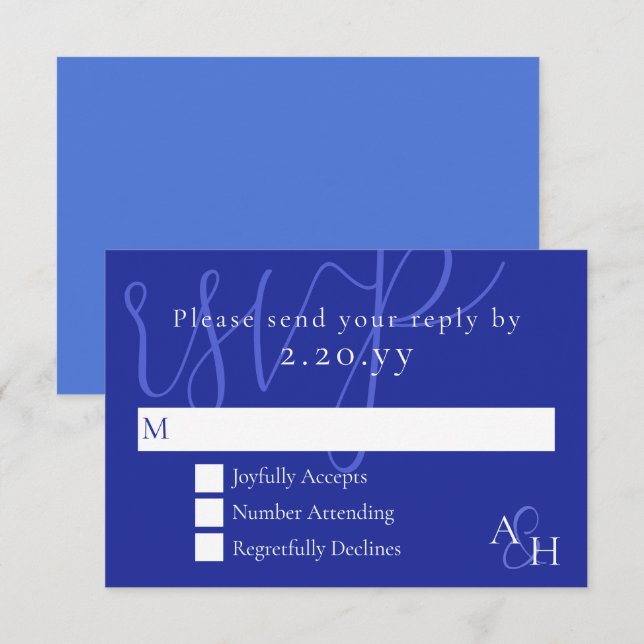 Dark Blue Calligraphy Wedding RSVP Card (Front/Back)