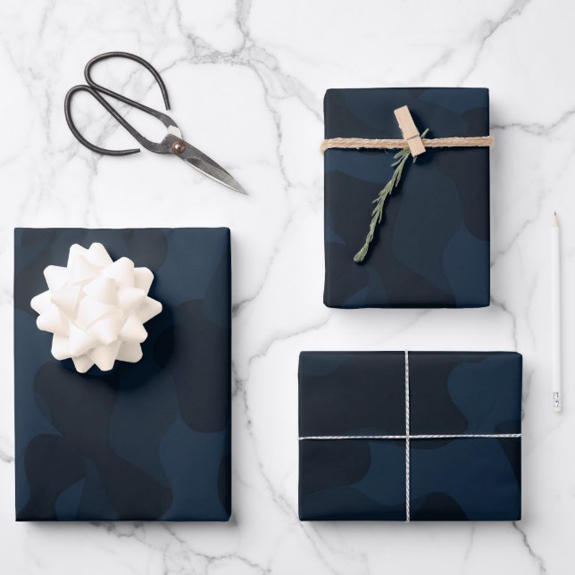 Dark Blue Camo Abstract Wrapping Paper Sheet (Front)