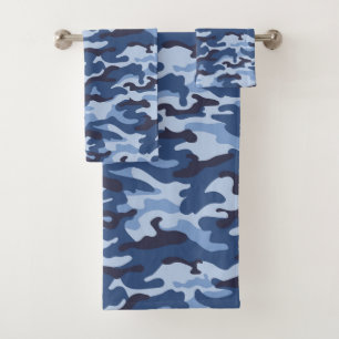 Dark Blue Camouflage Pattern Bath Towel Set