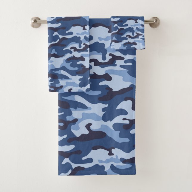 Dark Blue Camouflage Pattern Bath Towel Set (Insitu)