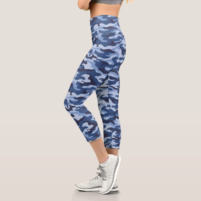 Dark Blue Camouflage Pattern Capri Leggings (Left)