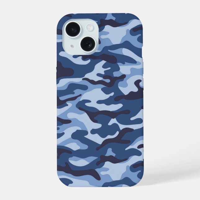 Dark Blue Camouflage Pattern iPhone 15 Case (Back)