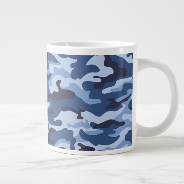Dark Blue Camouflage Pattern Large Coffee Mug (Right)