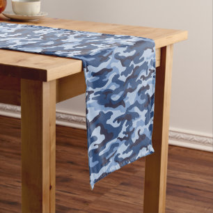 Dark Blue Camouflage Pattern Medium Table Runner