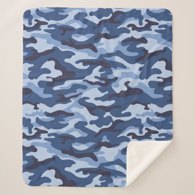 Dark Blue Camouflage Pattern Sherpa Blanket (Front)