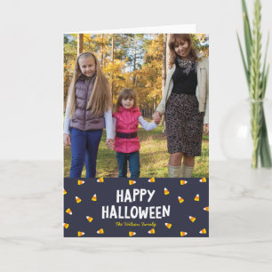 Dark Blue Candy Corn Happy Halloween Photo Card