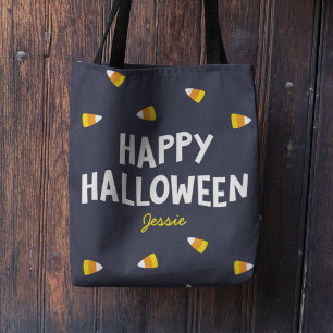 Dark Blue Candy Corn Happy Halloween Tote Bag