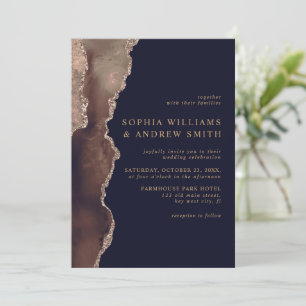 Dark Blue & Champagne Gold Wedding Invitation