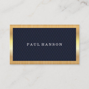 Dark Blue Chequered Gold Frame Metallic Business Card