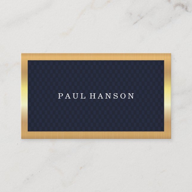 Dark Blue Chequered | Gold Frame Metallic Business Card (Front)