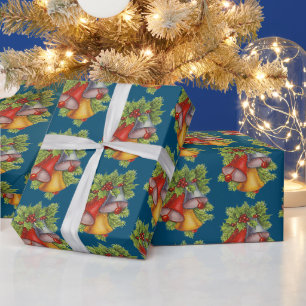 Dark Blue Christmas Bells Wrapping Paper