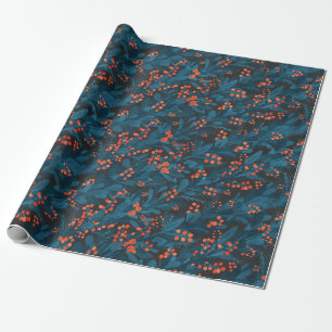 Dark Blue Christmas Garland Wrapping Paper