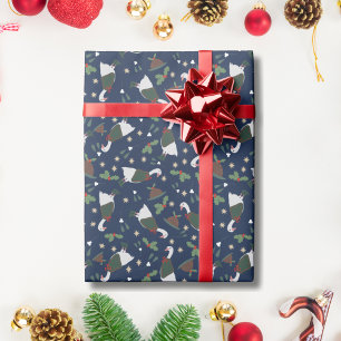 Dark Blue Christmas Goose with Figgy Pudding  Wrapping Paper
