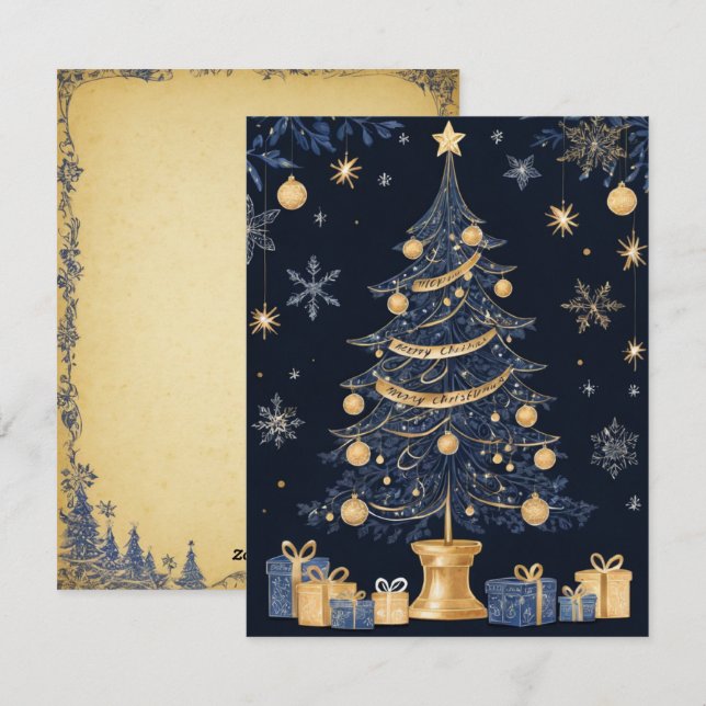 Dark blue Christmas Tree and Gift Card (Front/Back)