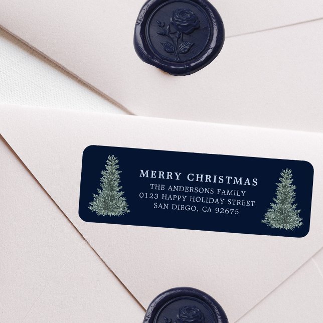 Dark Blue Christmas Tree Return Address Label (Creator Uploaded)