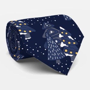 DARK BLUE CHRISTMAS WINTER FOREST MONOGRAM TIE