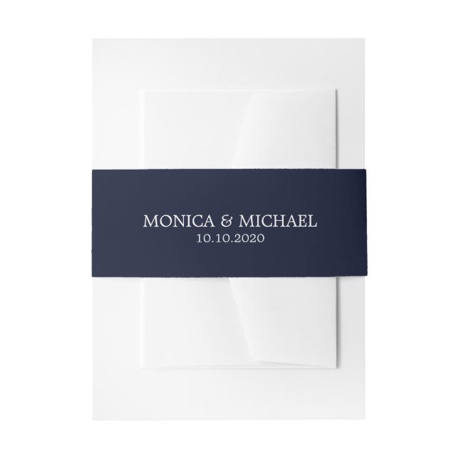 Dark Blue  Classic Personalised Wedding Invitation Belly Band (Front Example)