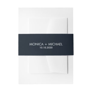 Dark Blue Classic Personalised Wedding Invitation Belly Band