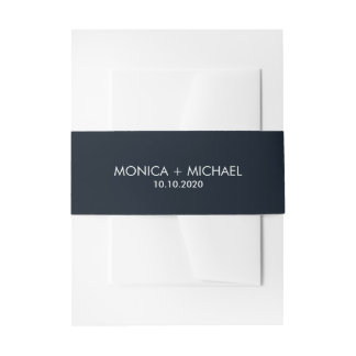 Dark Blue Classic Personalised Wedding Invitation Belly Band