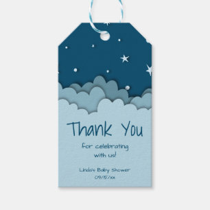 Dark Blue Clouds & Stars Thank You Baby Shower Gift Tags
